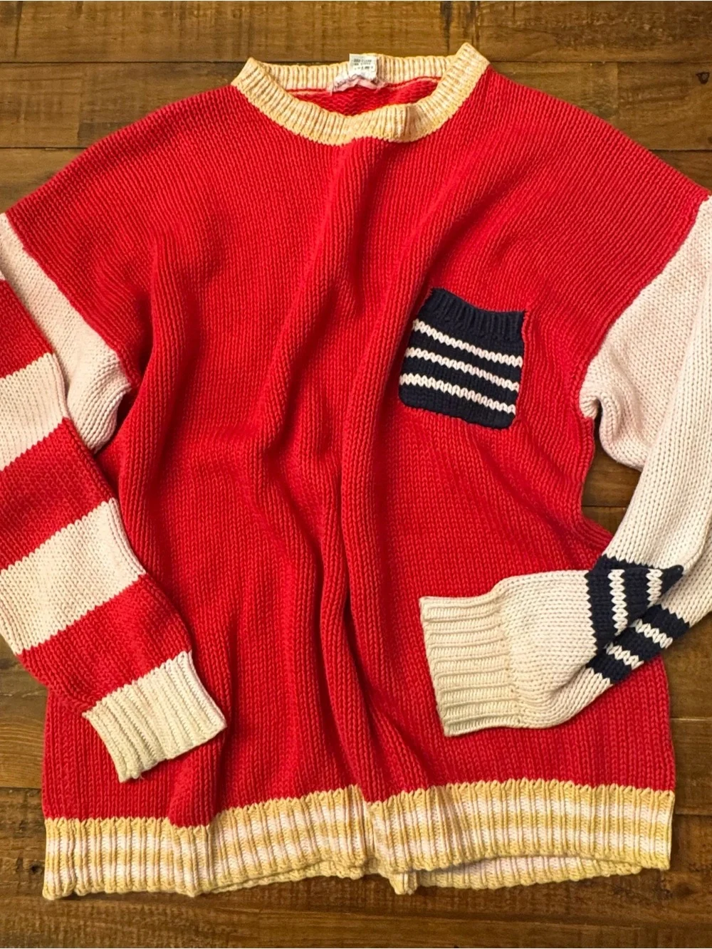 VINTAGE NANCY HELLER Striped Pocket Sweater - Lightweight Knit